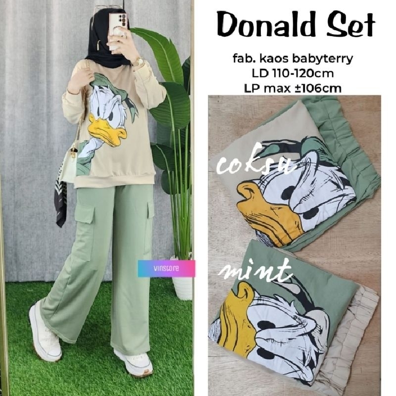 Set Wanita Lengan Panjang Celana Kargo Babyterry Premium