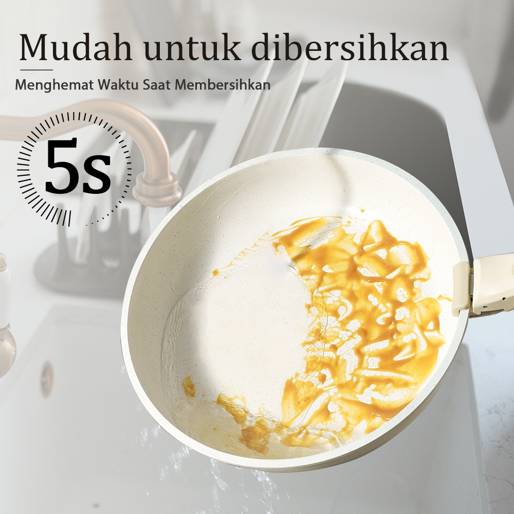 HOT DEALS Granit Putih Antilengket Peralatan Masak Dapur Wajan Rumah Tangga Premium Set 4 Pcs Wajan