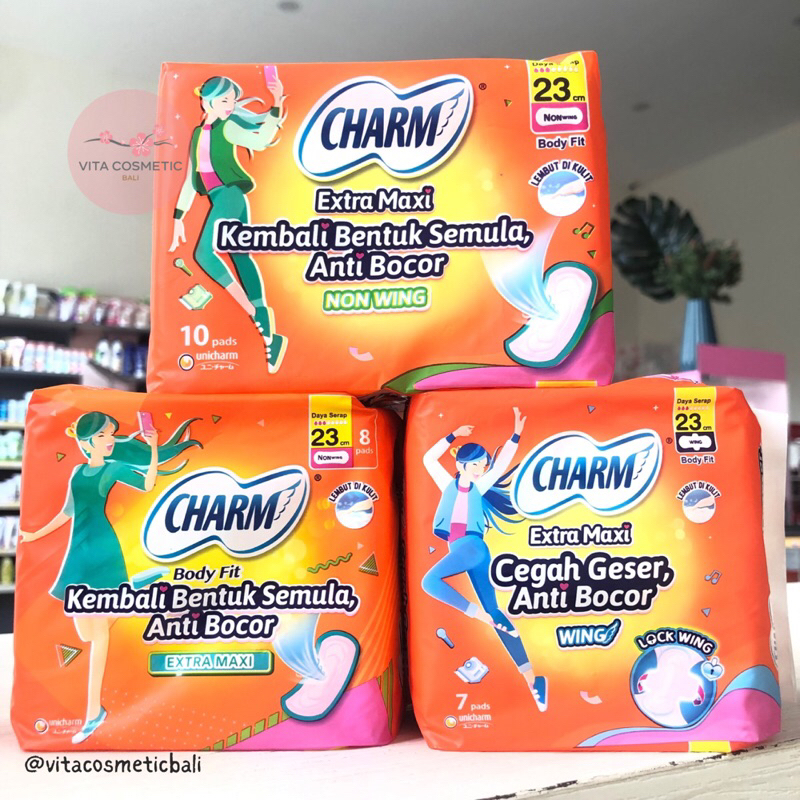 CHARM PEMBALUT BODY FIT EXTRA MAXI 23CM softex WING 10 PADS