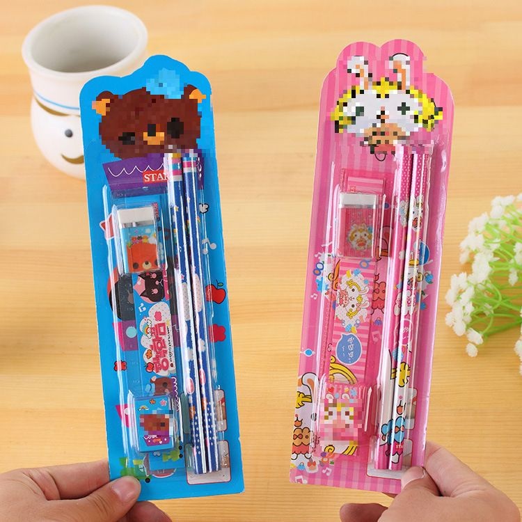 

APEN Stationery Set 5 in 1 Alat Tulis Anak Sekolah Penghapus penggaris Pensil Serutan Karakter Lucu