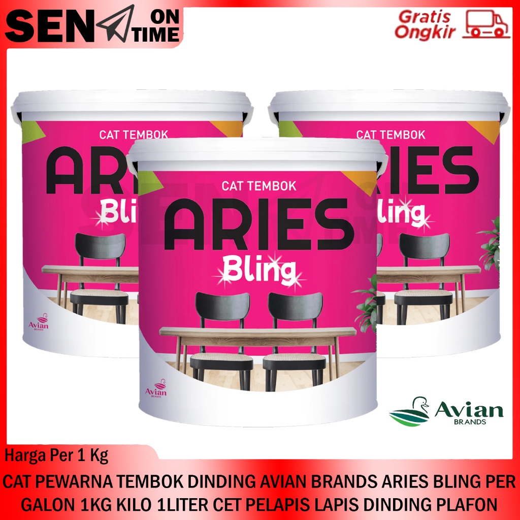 CAT PEWARNA TEMBOK DINDING AVIAN BRANDS ARIES BLING PER GALON 1KG KILO 1LITER CET PELAPIS LAPIS PELI