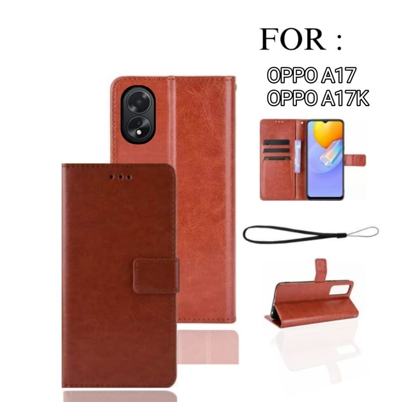 Casing Dompet Hp Flip Cover Leather Case Kulit Premium Oppo A17 A17k