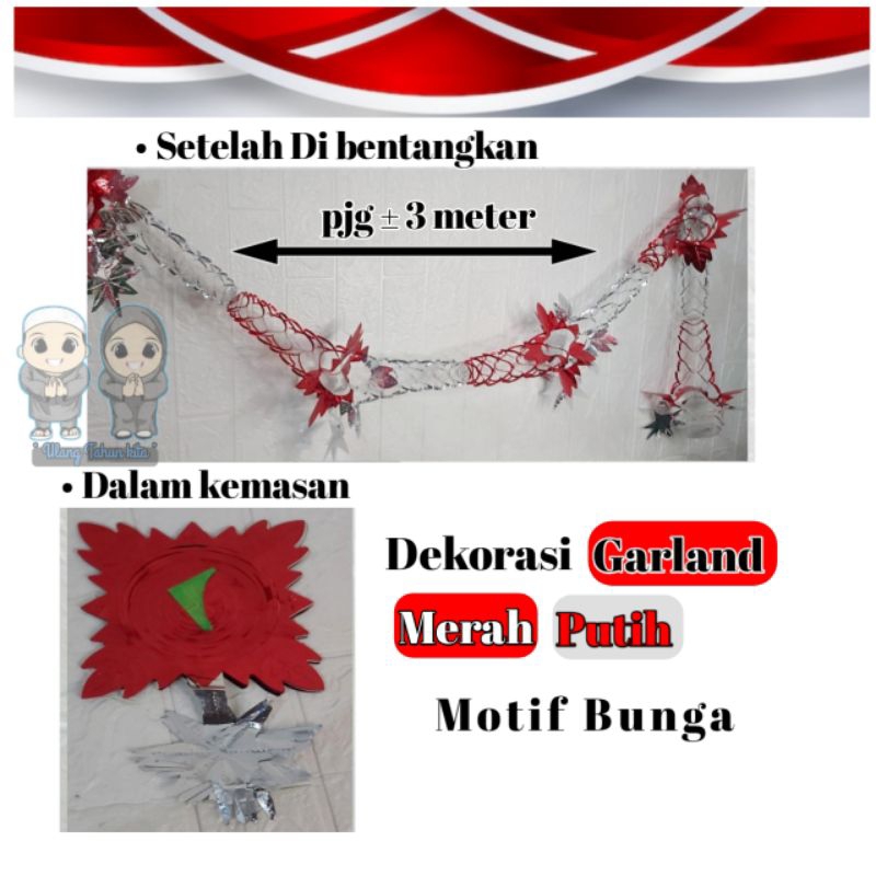 Dekorasi Garland merah putih,garland dekorasi Agustusan, dekorasi Garland HUT RI, garland bintang