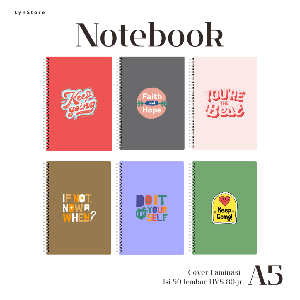 

(LS_025) Notebook A5 Koleksi Gambar Quotes Simple (Isi 50 Lembar Hvs + Cover Laminasi Panas 2 Sisi) Buku Tulis Catatan Notebook Ring A5 Laminasi / Notebook Journal A5 Laminasi / Spiral Buku Agenda A5 Laminasi