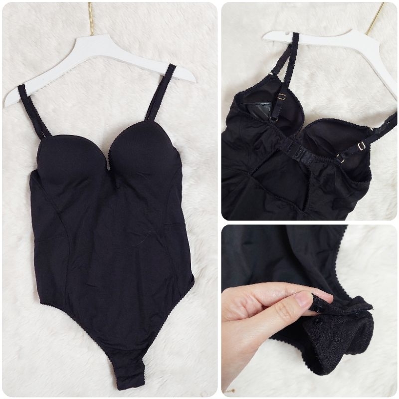 hm bodysuit pushup busa tebal underwired bahan halus bukaan bawah pakaian dalam wanita