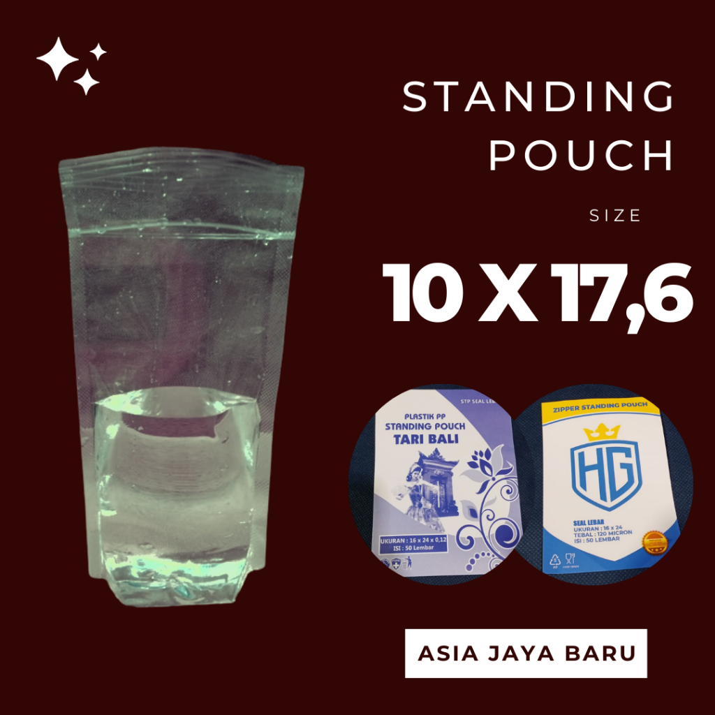 Plastik Standing Pouch Kemasan Plastik Double Seal / Seal Lebar Ukuran 10x17,6  Isi 50 Lembar (HARGA