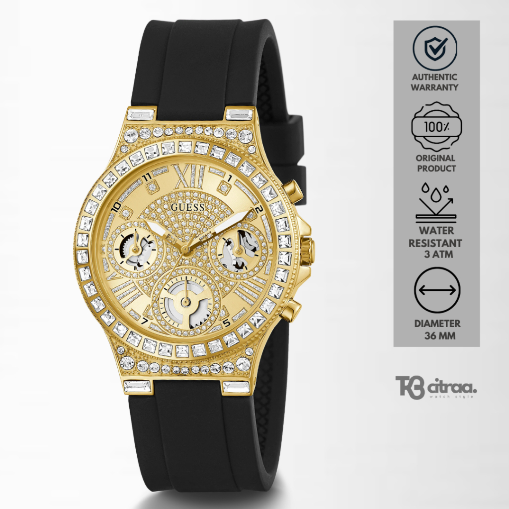 jam tangan fashion wanita guess analog strap rubber sillicone Moonlight Glitz water resistant luxury
