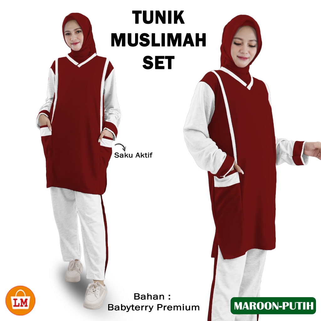 TUNIK MUSLIMAH SET SETELAN TRAINING OLAHRAGA SENAM ZUMBA WANITA BAJU CELANA BAHAN BABYTERRY PREMIUM