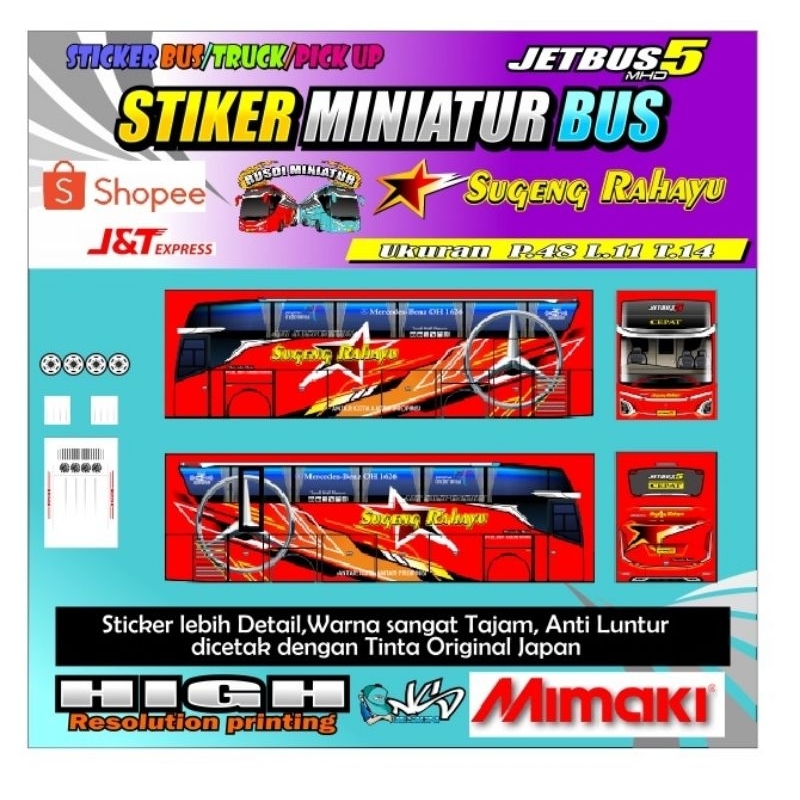 stiker miniatur bus Sugeng Rahayu JB5