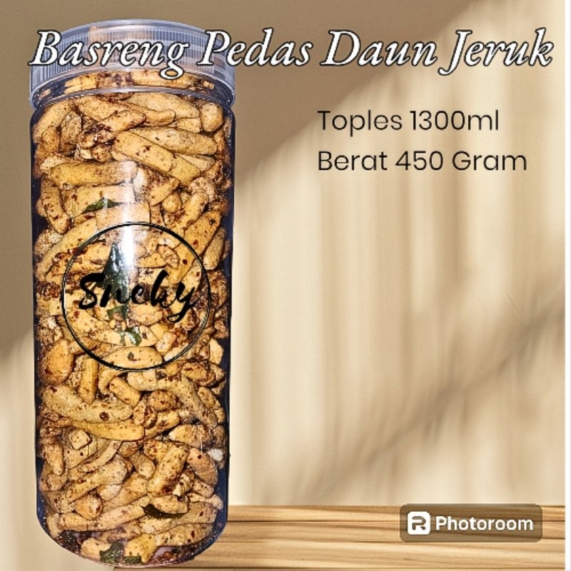 

Basreng Pedas Daun Jeruk Kemasan Toples 1300ml (450 Gram)