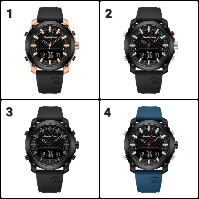 ✓ORIGINAL GARANSI RESMI 1 TAHUN JAM TANGAN PRIA ALEXANDRE CHRISTIE ANALOG DIGITAL RUBBER STRAP COWOK