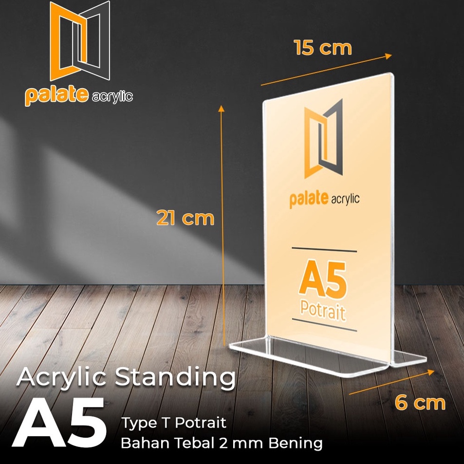 

Promo banting ACRYLIC TENT HOLDER AKRILIK BROSUR A5 T PORTRAIT 2MM