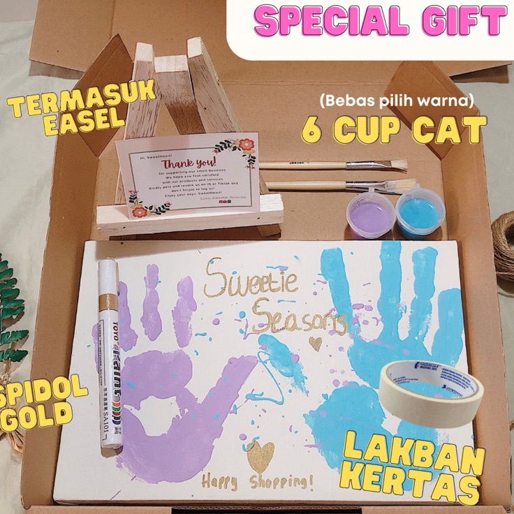 

TERMASUK EASEL DIY Handprint Painting Kit by Sweetie Seasons Canvas Lukis Set Easel Lukisan