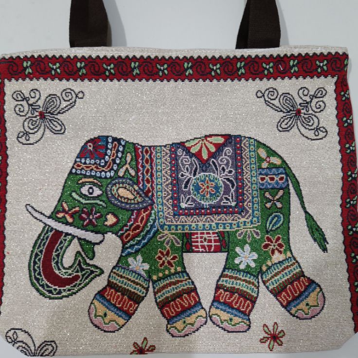 Mewah Tas besar tenun Gajah Thailand Bangkok import  Ukuran 45 cm x 34 cm x 1 cm