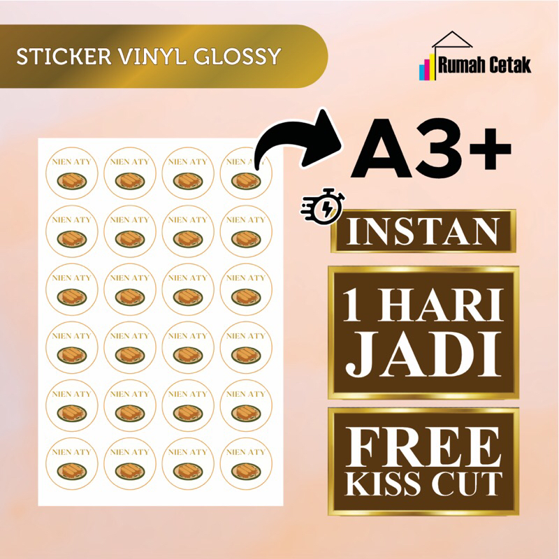 

Print Cetak Label Stiker Vinyl A3+ (FREE CUTTING) Label Makanan / Label Kemasan / Print Stiker