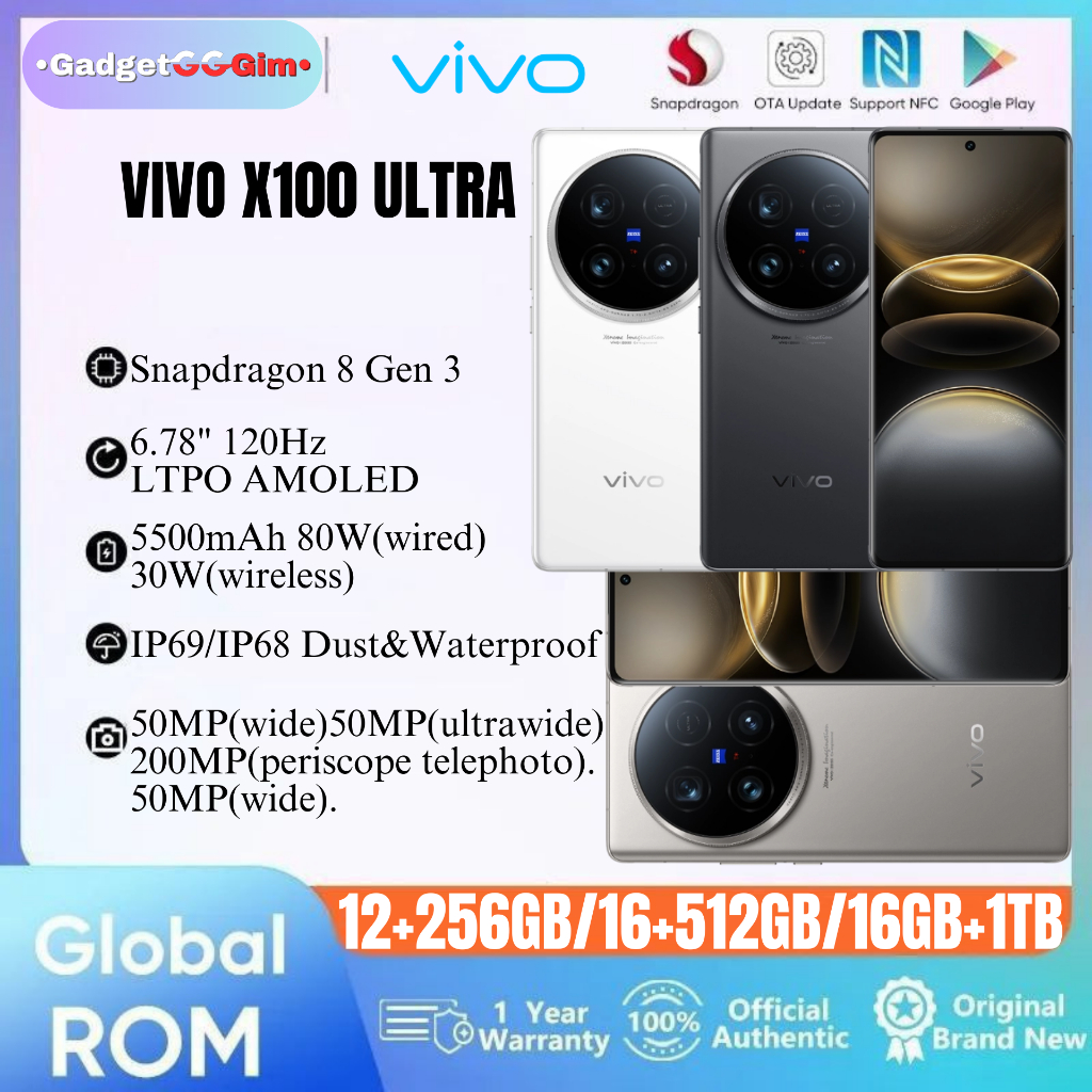 Vivo X100 Ultra 5G Snapdragon 8 Gen 3 200MP 120Hz 5500mAh 80W IP69 BNIB Garansi Resmi 1 Tahun HP ORI