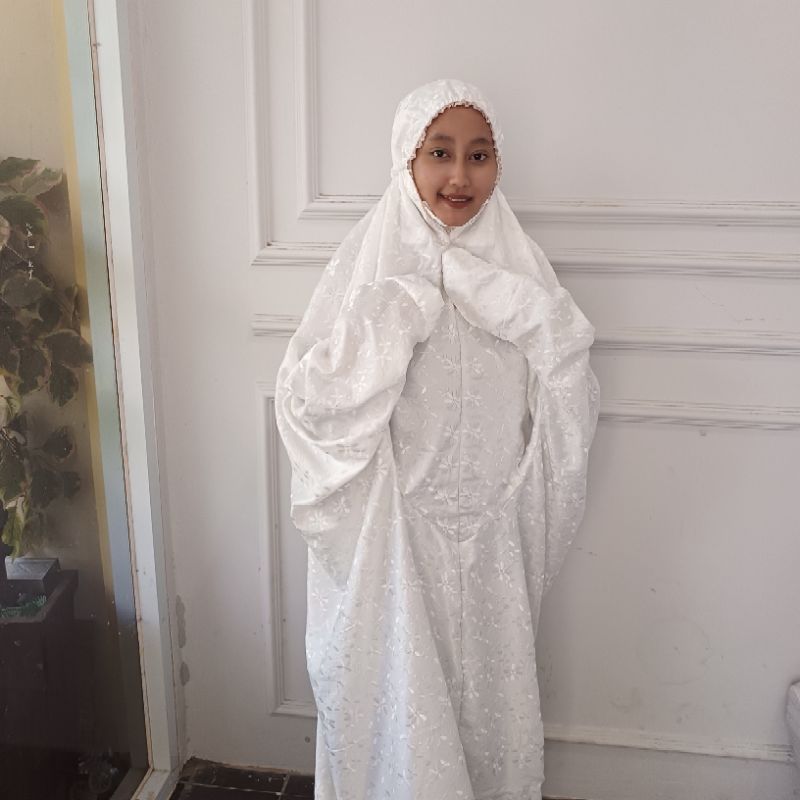 Mukena Bordir Terusan Dewasa Mewah Full Bordir Bahan Katun Jepang