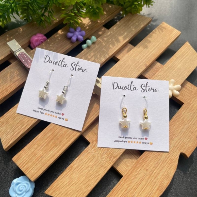 HANDMADE ANTING ANAK KAITAN PLASTIK MOTIF BINTANG PUTIH