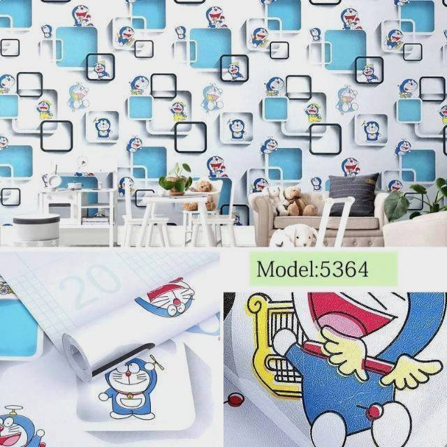 SALE  WALLPAPER STIKER DINDING MOTIF KARAKTER DORAEMON 3D ELEGANT TERMURAH