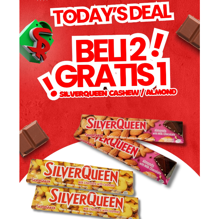 

Coklat Silverqueen Beli 2 Gratis 1 Silver Queen Cashew 58 gr - Chocolate Milk Cashew