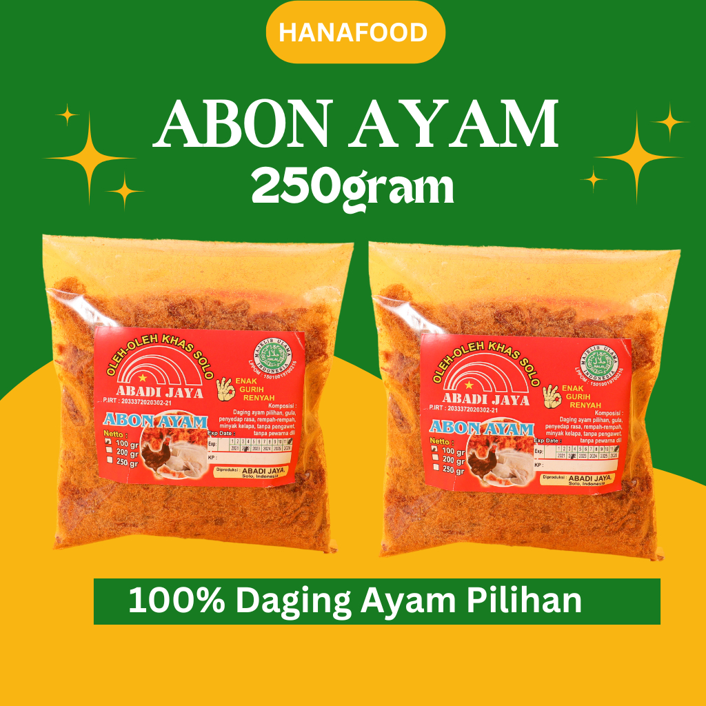 

ABON AYAM 250gram 100% DAGING AYAM PILIHAN RASA ORIGANAL/PEDAS 250gram | 100gram