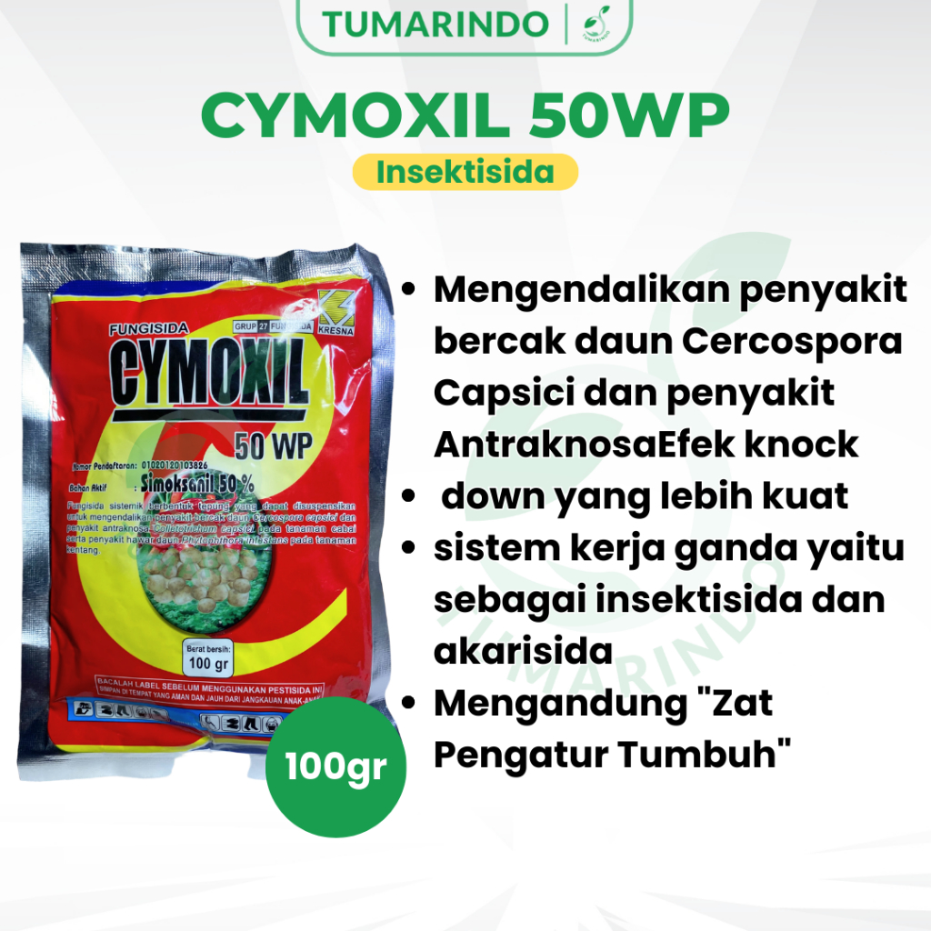 Fungisida Cymoxil 50 WP 100gram Mengendalikan Penyakit Dercak Daun Cercospora capsici dan Penyakit A