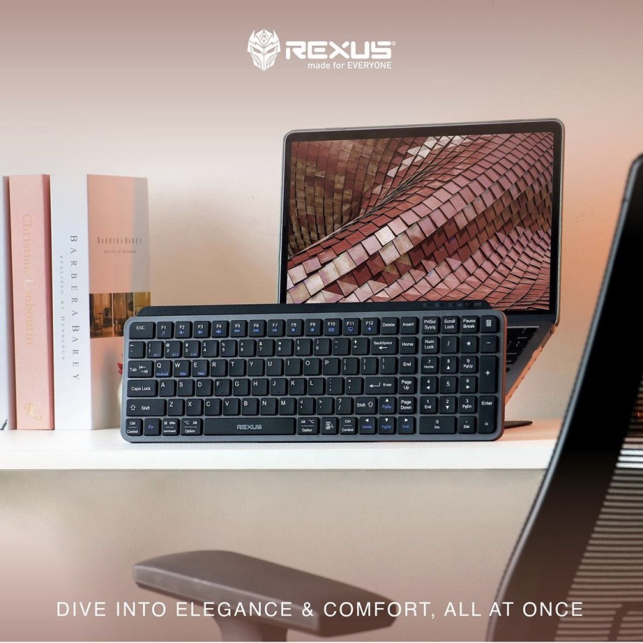 Rexus KL100 Wireless Keyboard Dual Connection Bluetooth dan Wireless 2.4 GHz , slim design , recharg