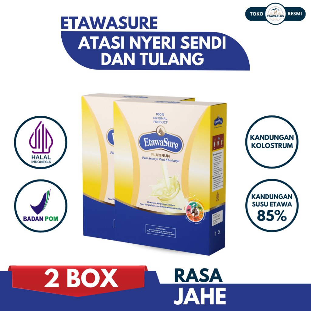 

Etawasure - Paket 2 Box - Susu Kambing Etawa Rasa Jahe 100% Asli Original Atasi Nyeri Sendi