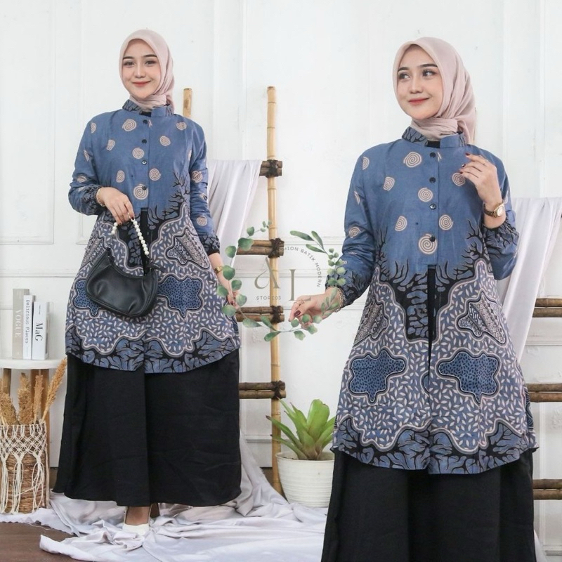 Gamis Batik Kombinasi Motif Samba Dress Muslim, Gamis Batik Modern Wanita Lengan Panjang Terbaru Ter