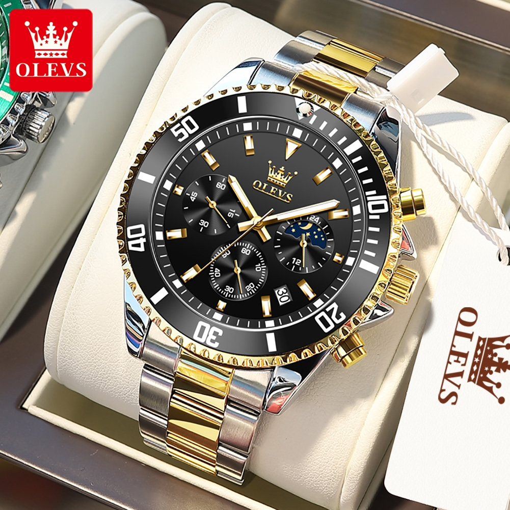 Jam Tangan Pria Anti Air Original  Luxury Analog Stainless Steel Chronograph Watch Men OLEVS 2870