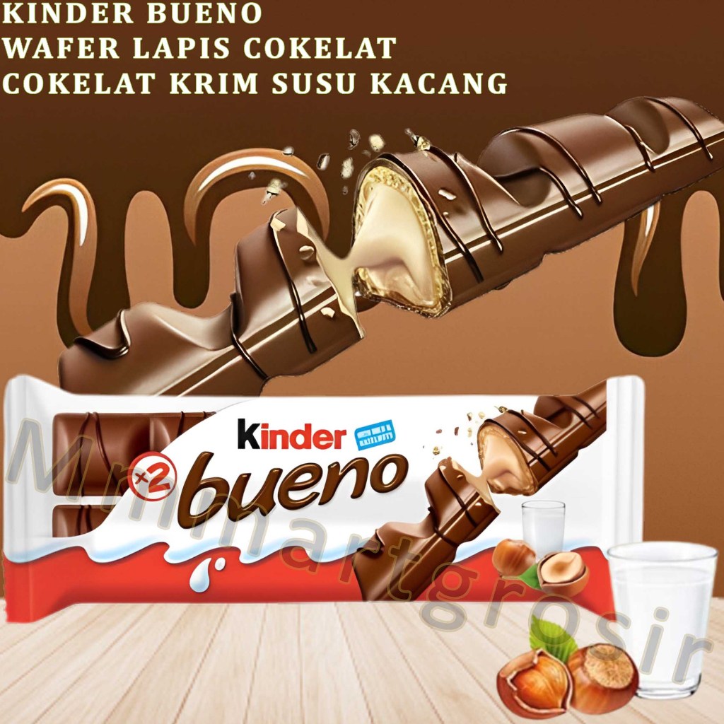 

Kinder Bueno / Wafer Lapis Chocolate / Cokelat Krim Susu & Kacang Hazel / 43gr