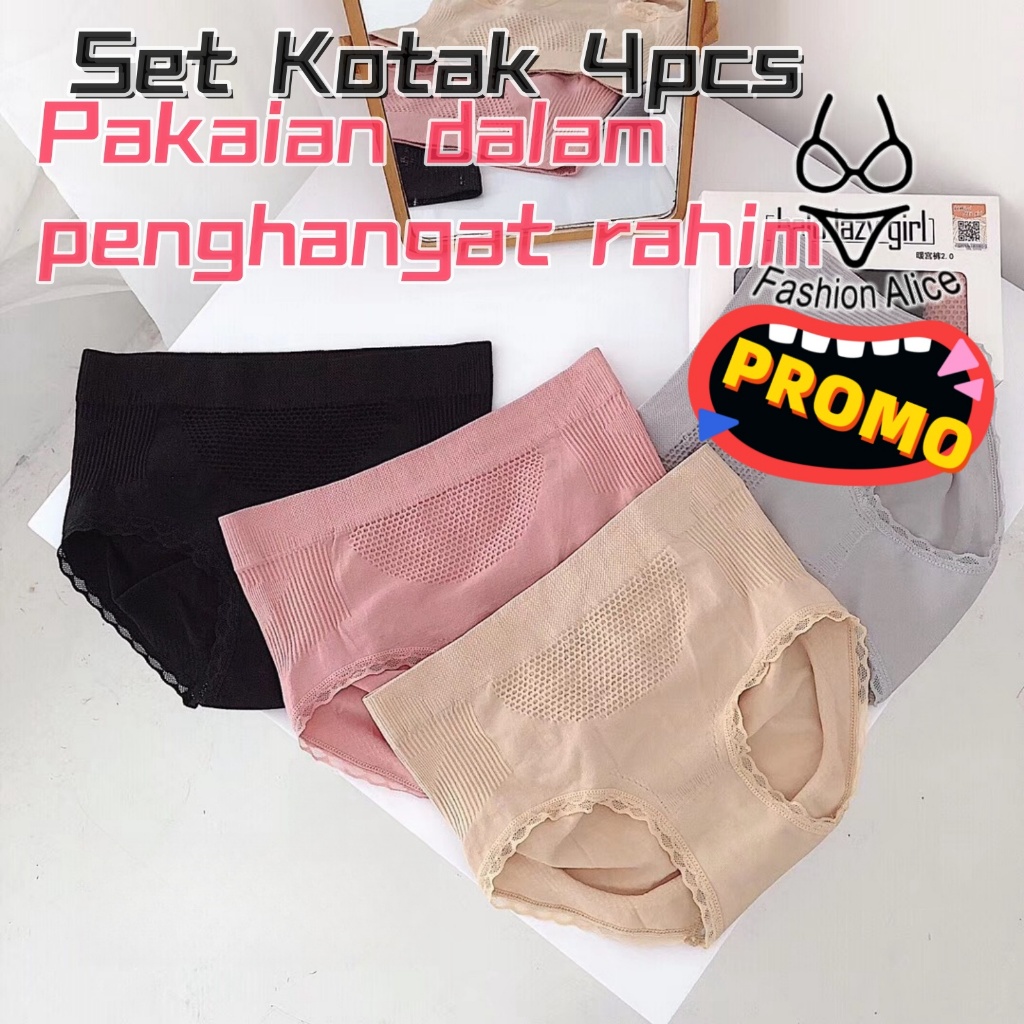 [Set Kotak 4pcs]Celana dalam wanita katun Celana dalam antibakteri wanita Pakaian Dalam Renda  CD Ce