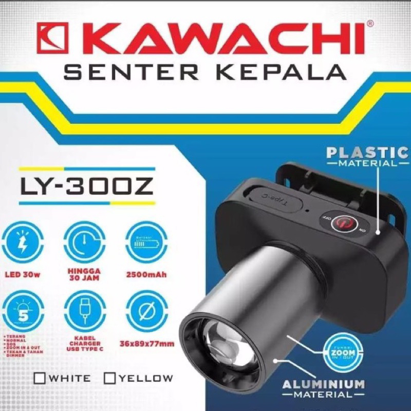 Senter Kepala Zoom Kawachi LY-300Z 30 Watt (Cahaya Putih)