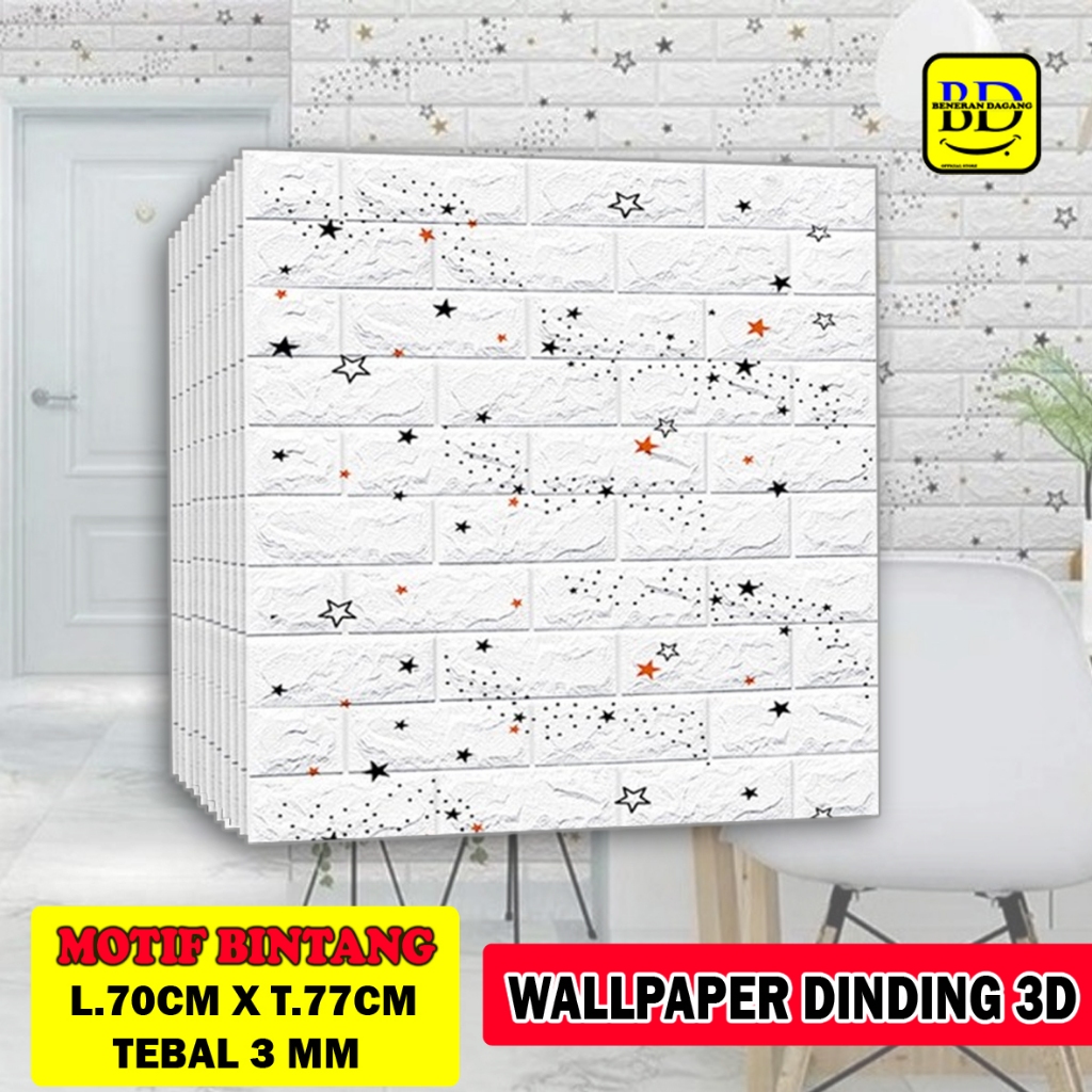 Wallpaper Dinding 3D Foam embossed Motif Bintang Wallstiker Dekorasi Kamar Tidur Termurah