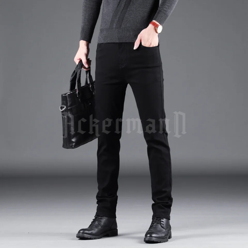 Ackermann - Celana Chino Pria Celana Panjang Slimfit Black 100cm Original Katun Stretch