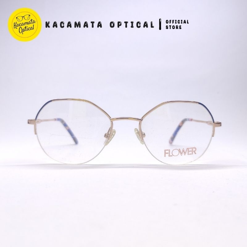 KACAMATA OPTICAL - Frame KMO810 Half Frame Gold Motif Besi Plastik