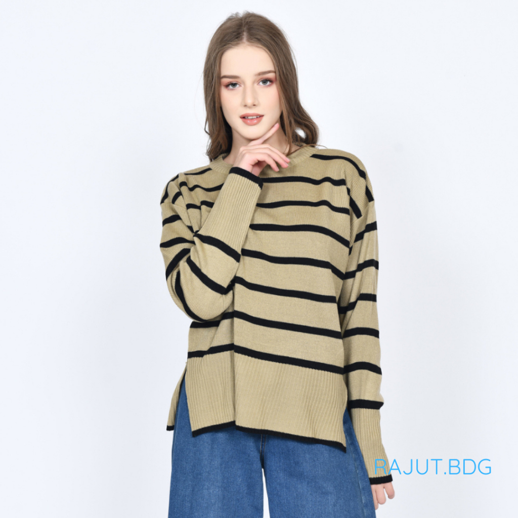 RAJUT.BDG Sweater Rajut Oversize - Baju Atasan Wanita Motif Haru Stripe
