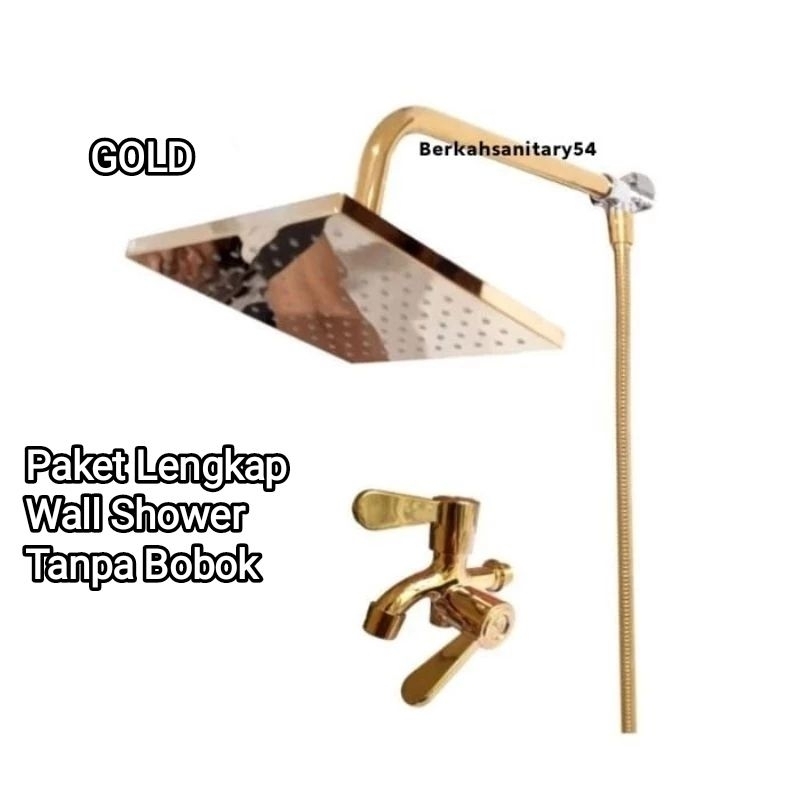 Paket Lengkap Wall Shower GOLD Tanpa Bobok Dinding/Wall Shower/Kran Cabang/Bracket Tanpa Bobok