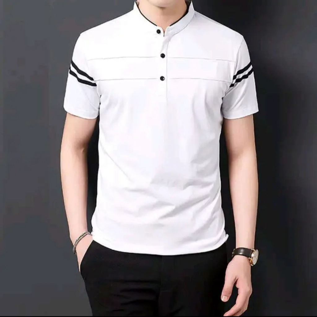 Kaos Pria Dewasa Kaos Distro polos Kerah shanghai Cotton Combed 24s Putih Hitam