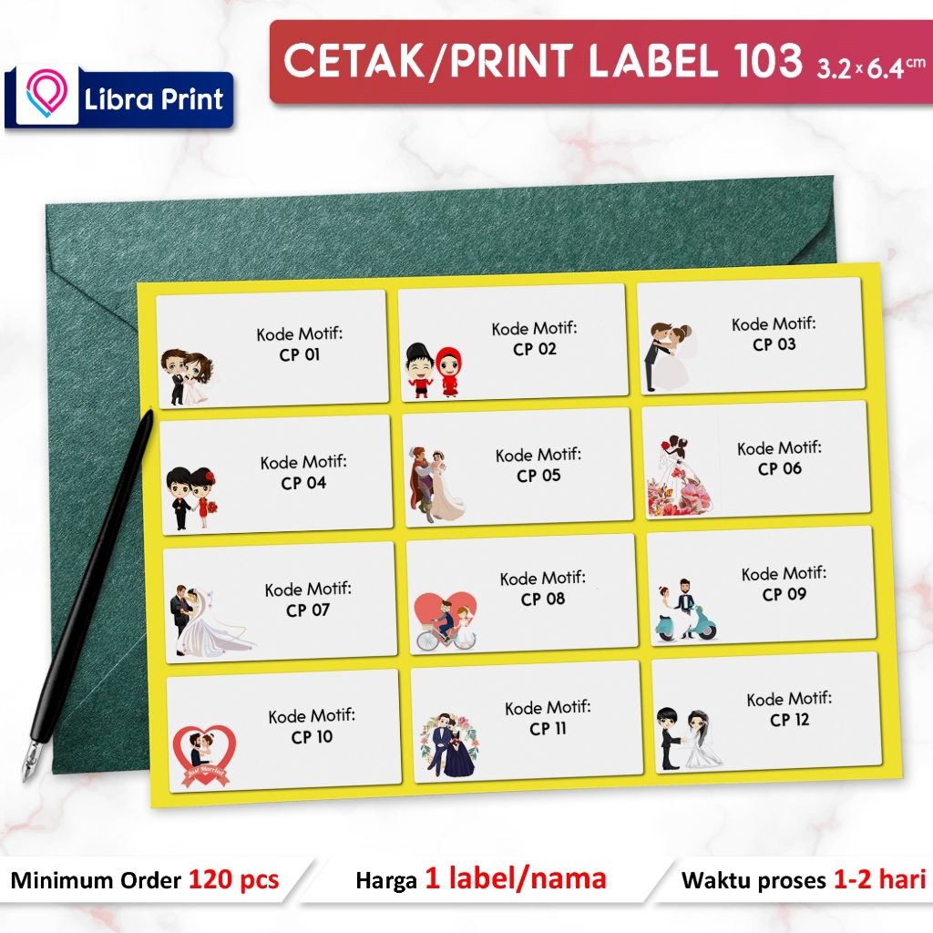 

CETAK STIKER LABEL 103 / PRINT LABEL NAMA UNDANGAN / LABEL BUKU MOTIF COUPLE