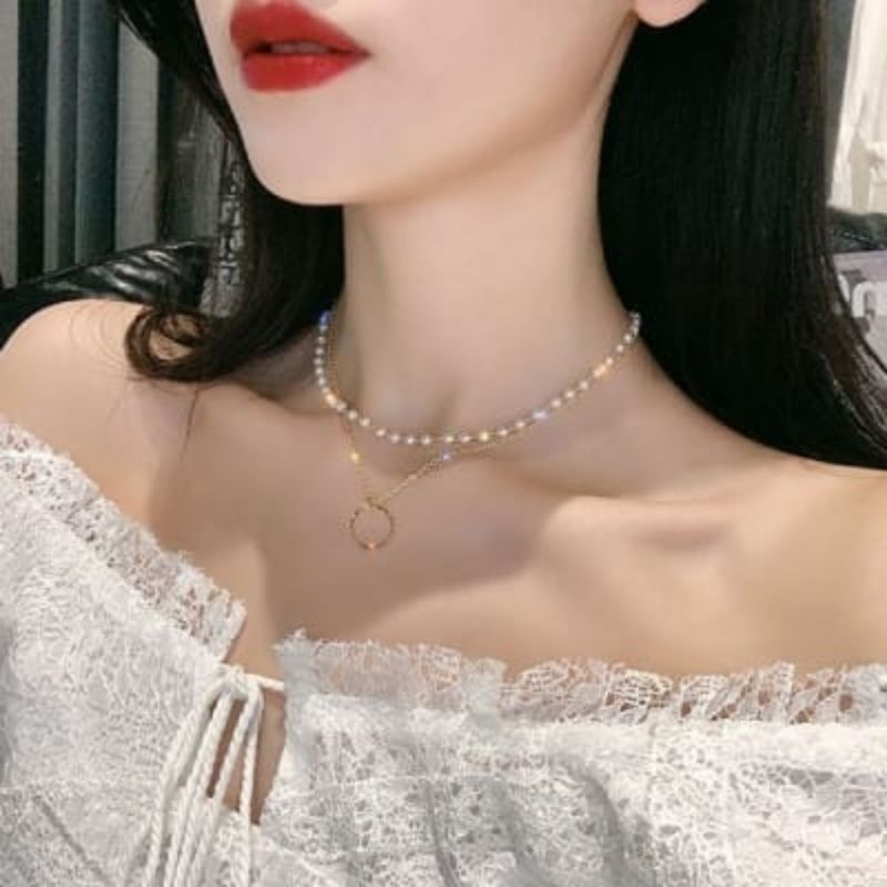 Kalung Multilayer K14 Round Pearls Necklace