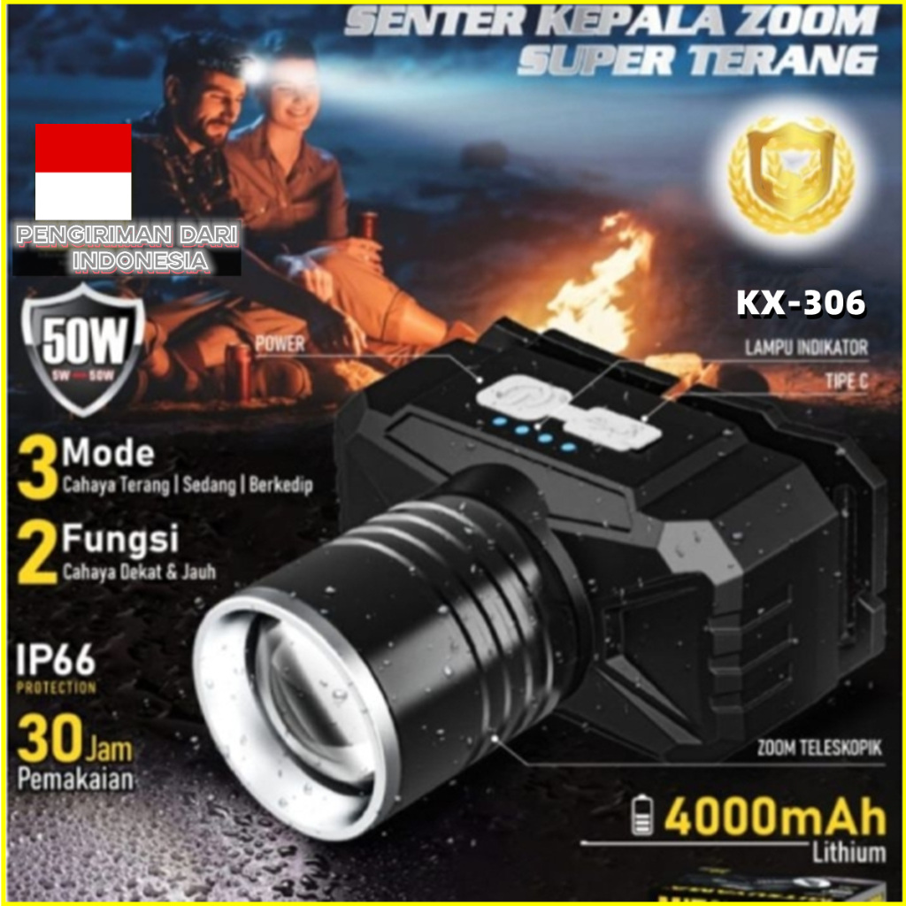 Senter Kepala Led zoom super/lampu depan tahan air sensor gerak/LED senter super terang/Terang Anti 