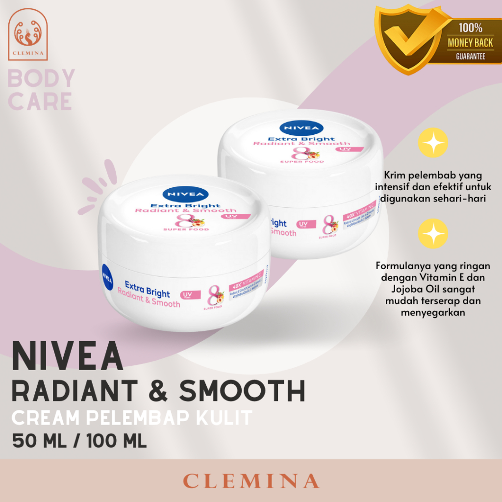 NIVEA Extra White Radiant & Smooth Creme Pelembap Kulit Wajah Body Cream Krim Hand Body Lotion