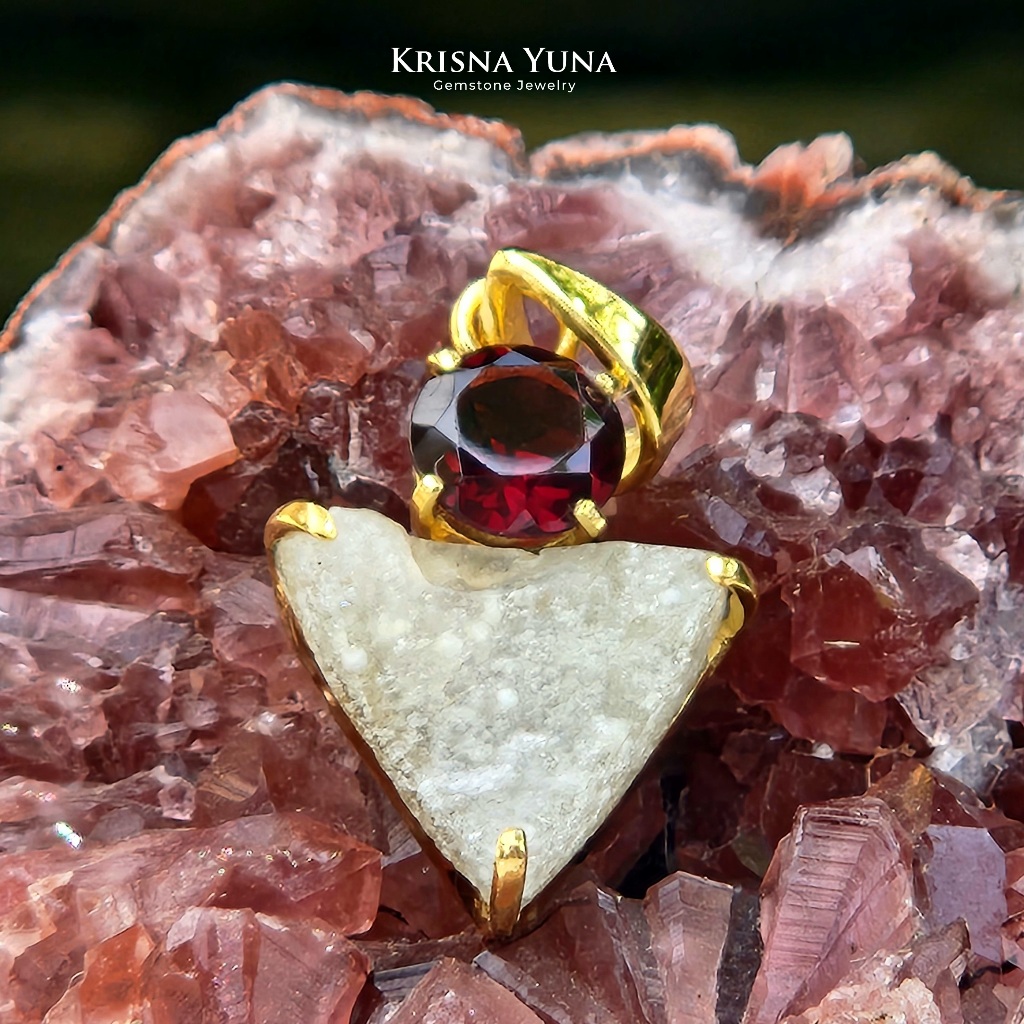 Natural Libyan Desert Glass & Garnet Pendant
