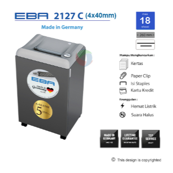 Mesin Penghancur Kertas EBA 2127 C (cross cut 4 x 40 mm) kualitas Jerman