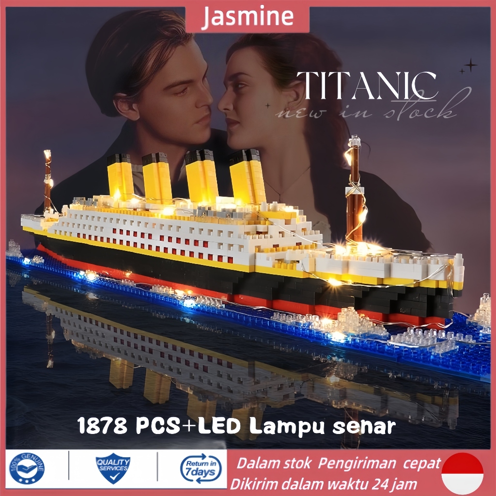 【LED】Kapal Titanic Mainan Block Anak DIY Assemble Building Blocks Kapal model kapal pesiar Titanic