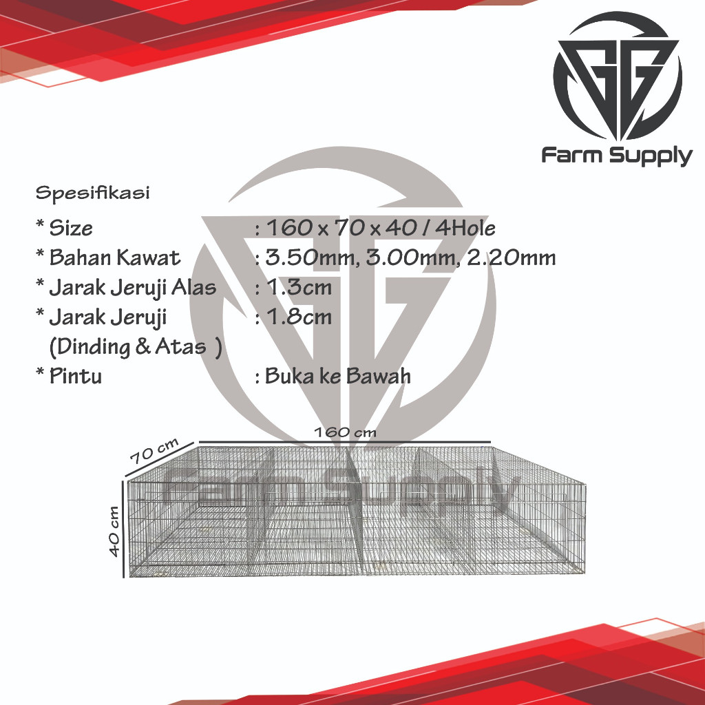 Kandang Kelinci Galvanis 160 x 70 x 40/ 4Hole (Breeding)