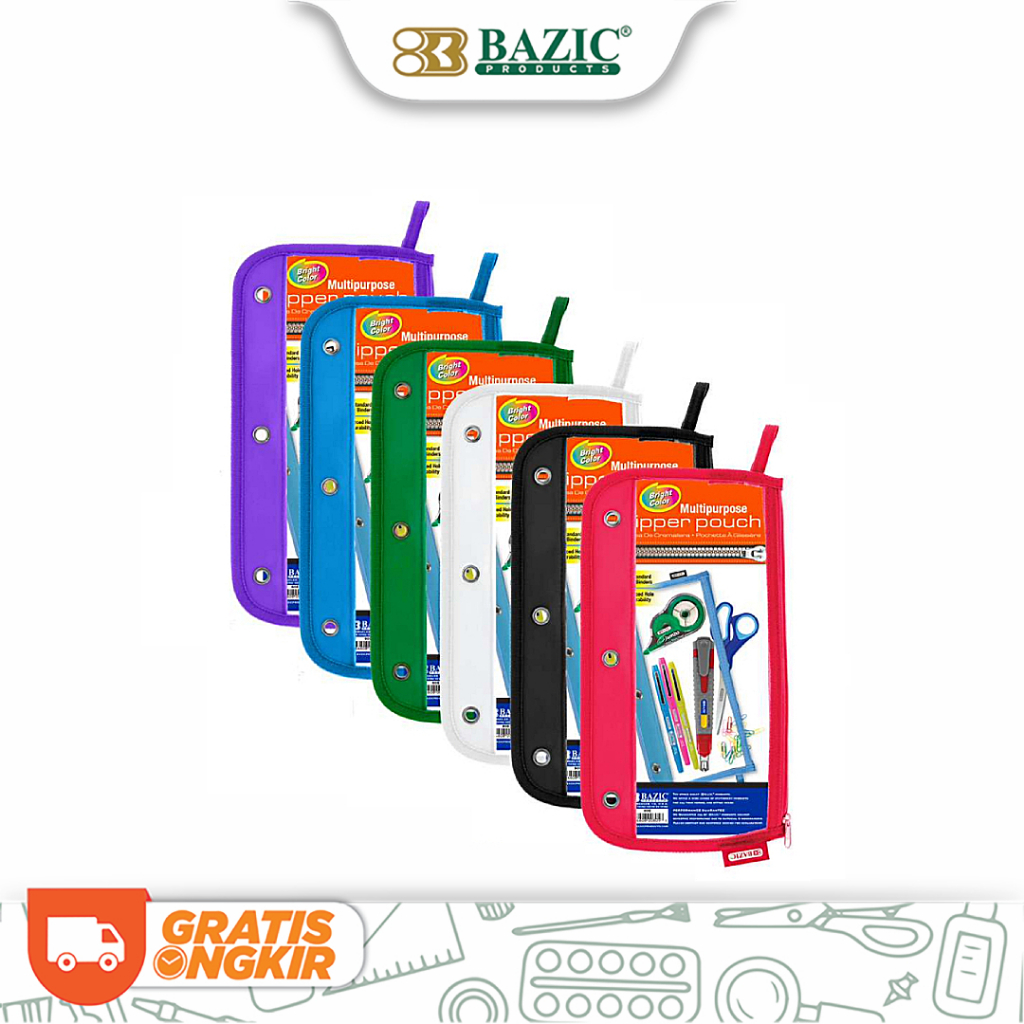 

Bazic Pencil Pouch 3-Ring Clear 11.5" x 6.5" - Tempat Pensil Resleting