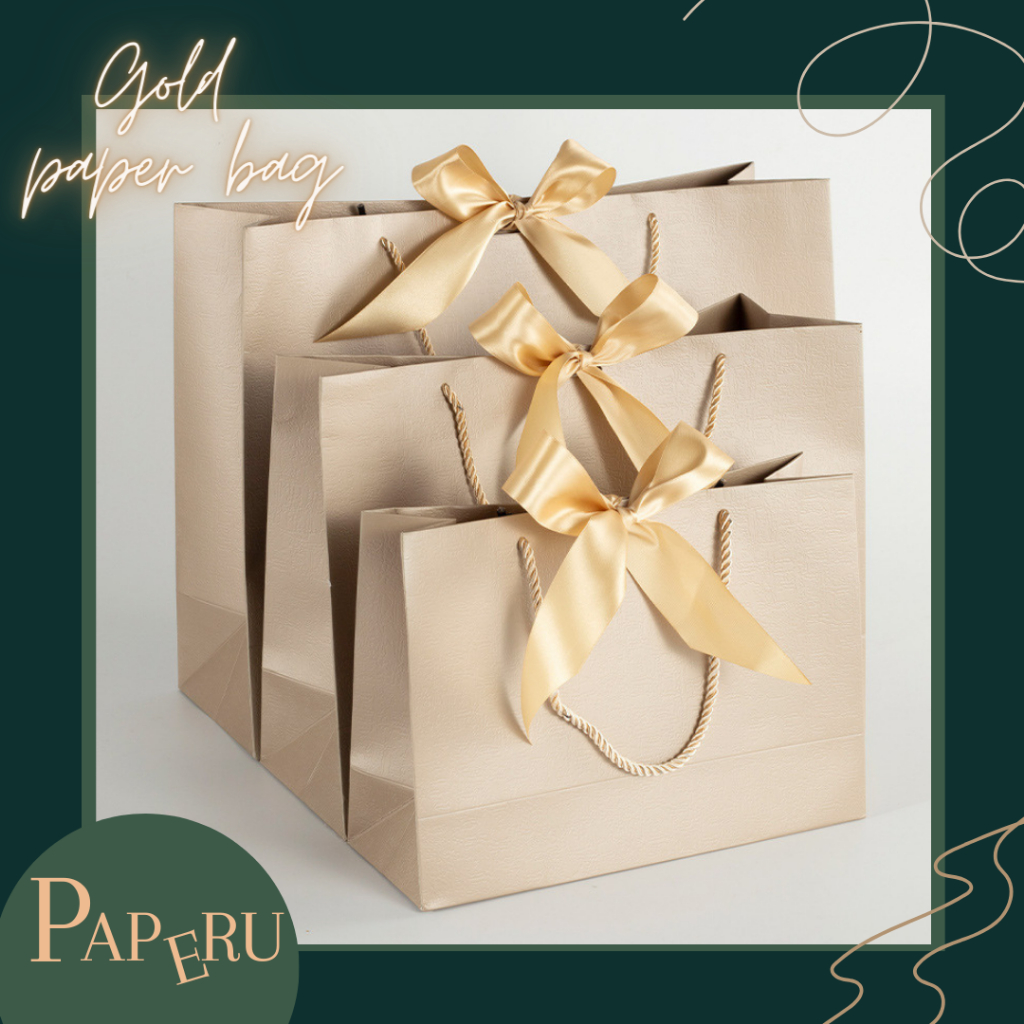 

[PAPERU] Gold Paperbag Include Ribbons Premium Paper Bag Kantong Kado Goodie Bag