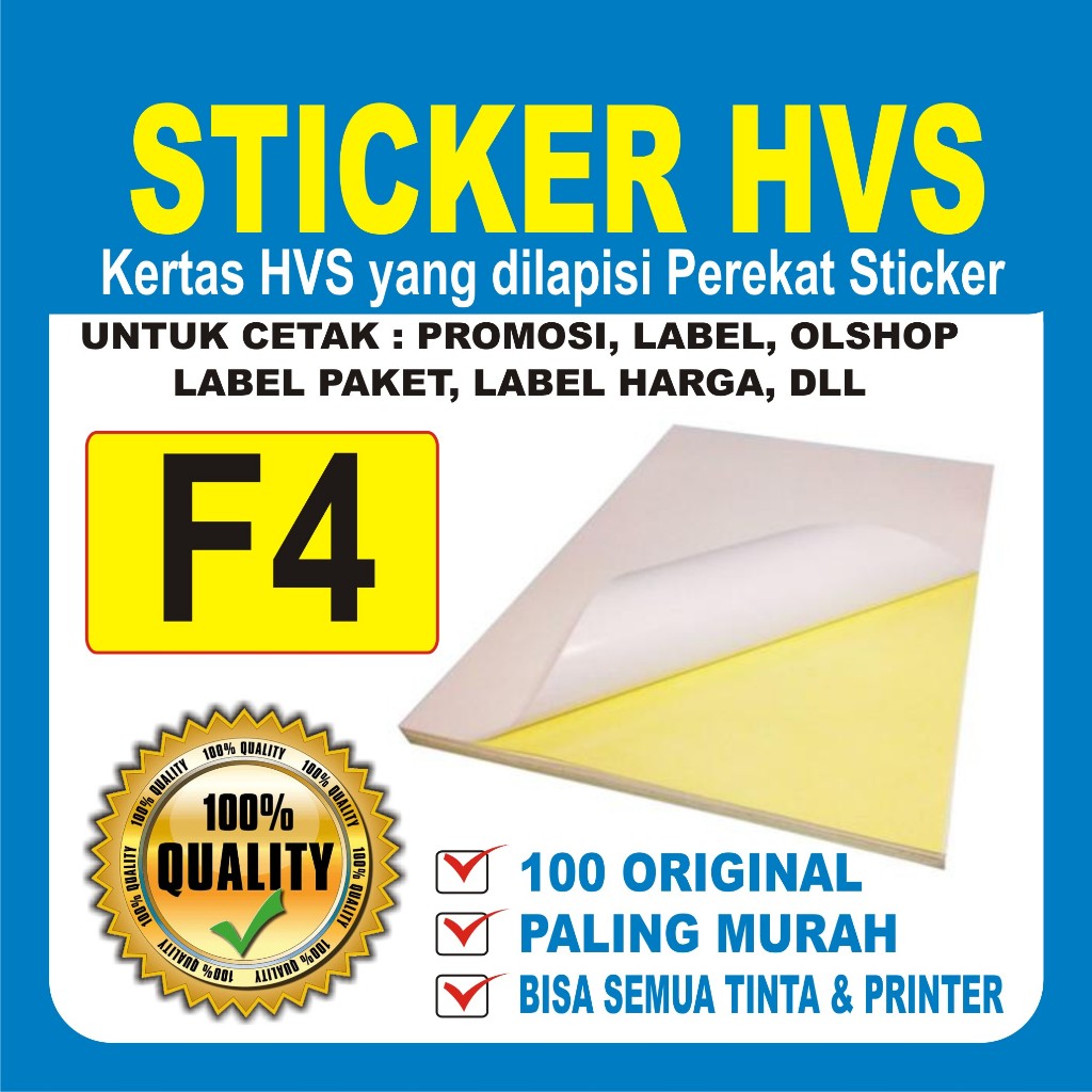 

Sticker HVS F4 isi 50 & 20 lembar / Kertas Stiker Inkjet Doff Matte F4